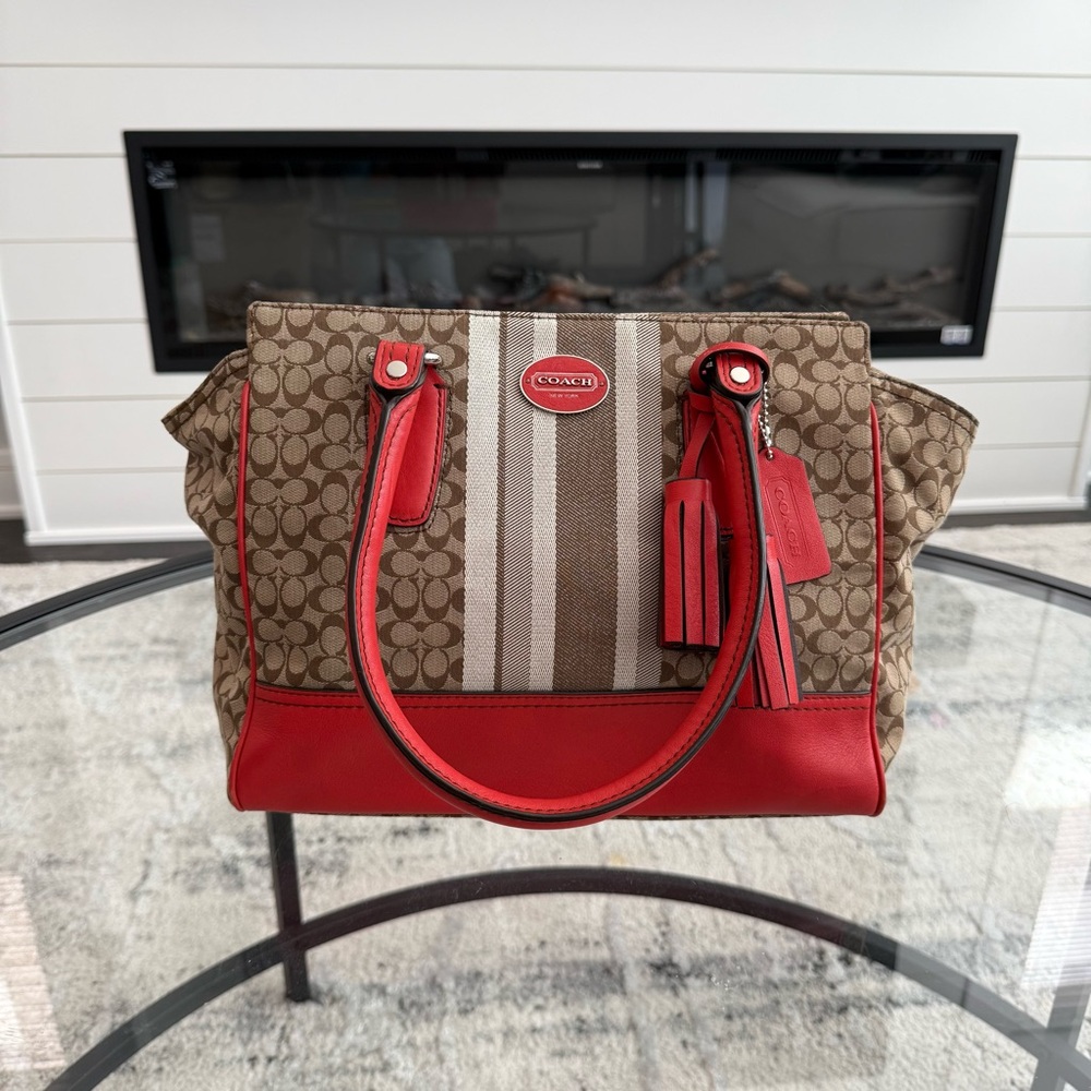 Coach New York legacy Signature Stripe Satchel in Brown and orange